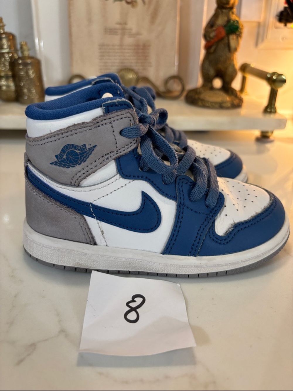 Jordan Kids' Navy Blue, White & Gray High-Top Sneakers